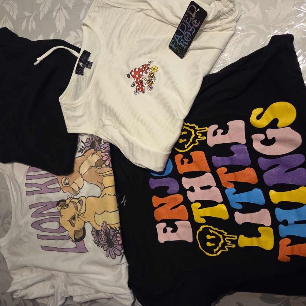Kids Graphic T-Shirts Set - Black, White, Multicolor